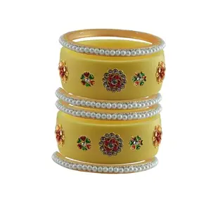 Vidhya Kangan Stone Stud Color Cream Acrylic Bangle | Over Size | Plus size |For Woman and girlsChura Bangles Set for Wedding and Party (sku-ban25197)