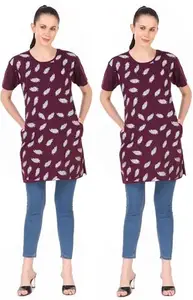 Women's Printed Round Neck T-Shirt () RG-LEAF-ALLOVER-MAROON-3XL