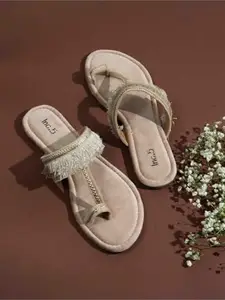 Inc.5 Womens Beige Ethnic Embellished Round Toe Flats