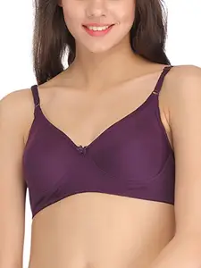 Clovia Women's Cotton Rich Non-Padded Wirefree T-Shirt Bra - Purple (BR0184P12_Purple_34B)