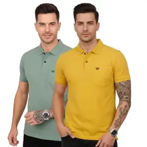 Basic Things Men Tshirt Combo, Collar with Pocket, Combo T Shirt for Men, Collar Polo T Shirt, Cotton Blend (Pack of 2)