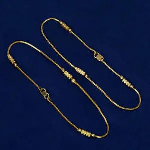Kollam Supreme Cylindrical Design Delicate Gold Plated Anklets (12) for Women