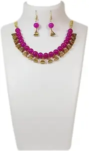 WORLD WIDE VILLA Oxidised Silver Earring & Necklace Set For Women Pack of 1 Pink || WV_Set101