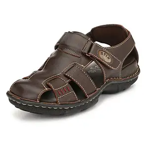 HITZ Men's Brown Leather Comfort Sandals with Slip On Closure - 11