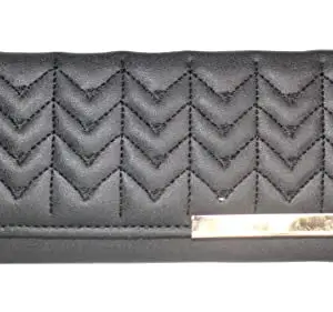 FEBSEP16 Zig Zag Quilted Trendy Fold Over Artificial Leather Wallets Purse for Womens/Girls (Black)
