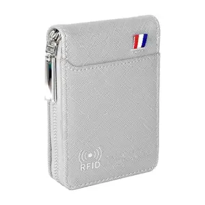 Kesariya Fashion 9 Slot Vertical Genuine Pu Leather Credit Debit Business Card Holder Wallet Protector with Zipper Case Money Coin Purse for Men, Women, Festive Gifting (Grey)