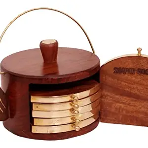 SHAPAR GOODS SHAPAR GOODS Wooden Coaster Set | Wooden Kettle Shaped Coaster Set | Size 12.5 x10 x 8 cm