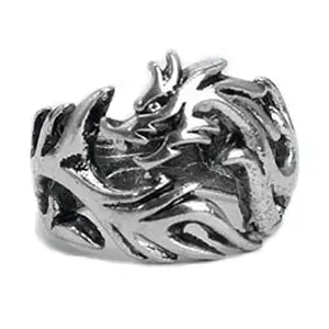 OOMPH Jewellery Silver Stainless Steel Vintage Gothic Dragon Biker Ring For Men & Boys (RFQ18R3)
