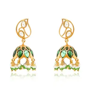 UNNIYARCHA Silver Green Jhumka Earrings for Women Pure Silver 925, Sterling Silver Jewellery with Certificate of Authenticity & 925 Earrings for Women Silver