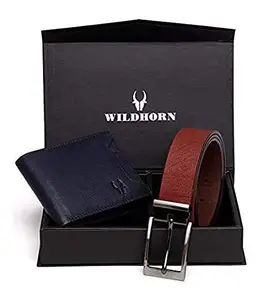 WildHorn Men Blue Genuine Leather Wallet Gift Set Combo of Wallet and Belt