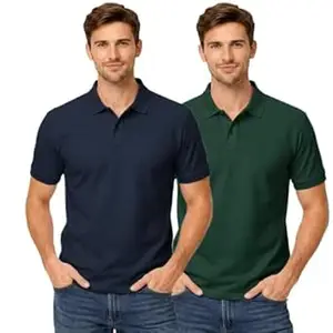 DIAZ Men’s Half Sleeve Polo T-Shirt | Half Sleeves Polo Neck T Shirt for Men | Half Sleeve Polo Tshirt | Regular Fit Solid Casual Wear Office Wear T-Shirt-Pack of 2