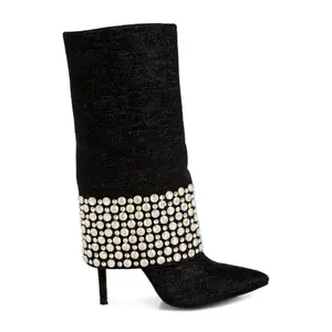 London Rag Diamante & Rhinestones Denim Boots