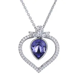 Mahi Rhodium Plated Immense Love Blue Solitaire Pendant PS1104361RBlu