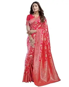 Shasmi Women's Banarasi Saree Pure Kanjivaram Silk Saree Soft new ladies 2026 Design Wear Pattu Sarees Latest Cotton Party Sari collections With Blouse Piece for Wedding sadi (SAM PARI S-7)