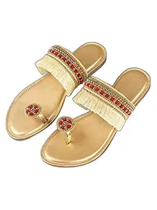 Bagadiya Trading Walktrendy Womens Synthetic Gold Open Toe Flats - 7 Uk (Wtwf28_Gold_40)