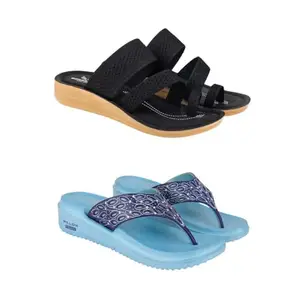 ZENWEAR Extra Soft Classic Casual wear with Flexibility Technology Sandal Combo for Women's/Girl's(6140+1888)(7) Multicolor