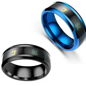 Men Combo Smart Temperature Ring Blue & Black (IR488) B_ure Ring Blue & Black (Size 18) M2_IR488