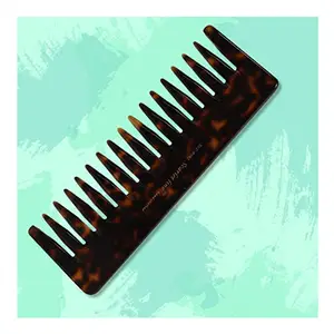 Scarlet Line Professional Large Handmade Detangling Comb Wide Teeth Shampoo Comb For Hair Hand Crafted Rack Comb For Daily Styling, 16 Cm_Shell Black