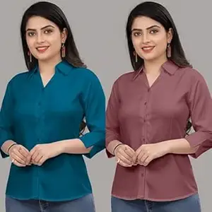Formal Cotton Blend Shirt for Women with 3/4 Sleeve for Casual Wear Combo of 2