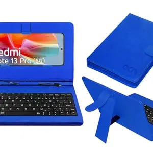 ACM Keyboard Case Compatible with Xiaomi Redmi Note 13 Pro Mobile Flip Cover Stand Direct Plug & Play Device for Study & Gaming Blue