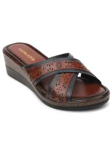 Liberty Healers TLO 102 Casual Wedge Heel Sandal For Women With PU Sole | Stylish and Comfortable | Durable Summer Footwear for Outdoor Indoor | Lightweight Cushioned Footbed (Navy Blue 6 UK)