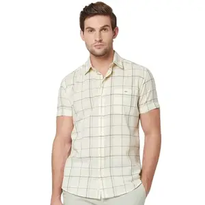 MUFTI Men's Light Green Slim Fit Casual Shirt with Spread Collar & Half Sleeve (Also Available in Plus Size)