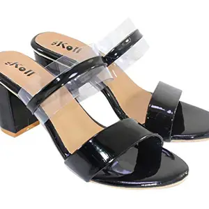 SKOLL Women Black Patent Transparent Block Heel Slip On 39