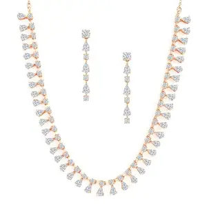 MINUTIAE International Women's Fashion Rose Gold Plated American Diamond Necklace/Jewellery Set With Earring Wedding Festival