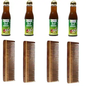 G Krishna Naturals Combo Pack of Hair Brushes Wooden Neem Comb & 3 in1 Hair Oil for Women & Men (Pack of 4 Each)(GKNPC4-08)
