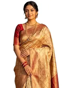 Ratnavati Women's Cream Kanjivaram Pure Soft Silk Banarasi Silk Woven Design Saree with Unstitched Blouse Piece