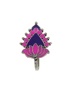 Anuradha Art Pink-Purple Colour Lotus Flower Inspired Beautiful Designer Silver Oxidised Press On Nose Ring/Nose Stud/Pin For Women/Girls