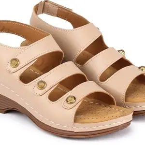 Picktoes PT-N948 Women's Cream Synthetic Leather Casual Heel Sandal