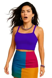 THE BLAZZE Readymade Fitted Saree Blouse for Women Sleeveless Square Round U Neck Regular fit Stretchable Pullon Ribbed Tank Crop Top NB36 1002 3XL VLT Voilet