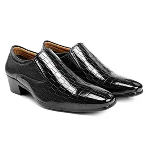 YUVRATO BAXI Men's Height Increasing Patent Faux Leather Black Casual Stylish Slip-On Shoes