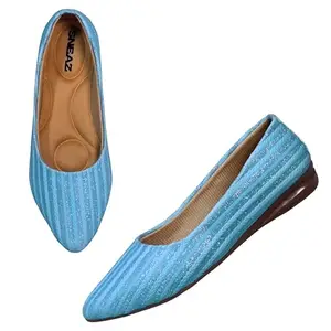 SNEAZ Stylish Soft & Comfortable Women Ballet Shoes | Lightweight Office Dailywear Girls Bellies (SNZ-T5575) (Blue, 4)