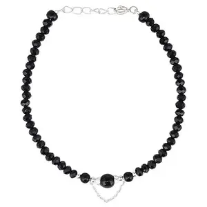 DHRUVS COLLECTION 925 Sterling Silver Nazariya Bracelet Crystal Black Bead With 925 Silver Hanging Chain With Black Bead Charm Nazariya Bracelet For Girls And Women Adjustable