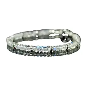 RRJEWELZ Rainbow Moonstone Rondelle Beaded Bracelet – Faceted 3mm White Stones with Silver Lock – 7 Inch Adjustable link Bracelet for Men & Women|LCBR_RR_05701