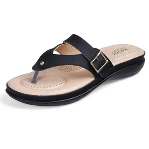 DOCTOR EXTRA SOFT Women's Flat Comfortable Memory Foam Slippers/Flip-Flops Fashion Stylish Casual Diabetic Orthopedic Lightweight Synthetic Slip-on Sandals with Adjustable Strap for Girls/Ladies D-623-Black-4UK