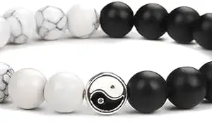 Strand Natural Black Matte Line Stone YinYang Balance Beaded Bracelet Women Men TaiChi Healing Meditation Bracelet