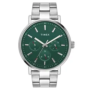 TIMEX Men Stainless Steel Analog Green Dial Watch-Tweg20017, Band Color-Silver
