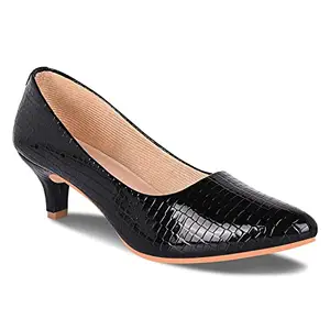 Smart & Sleek Women's Casual Comfortable Kitten Heels (Black, 6)