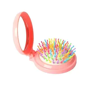 ayushicreationa Travel Hair Brush with Mirror, Compact Mirror with Mini Hair Brush Kit, Folding Hairbrush for Women, Small Hair Comb with Mirror Portable Size in Purse or Pocket, 1pc, Multi.