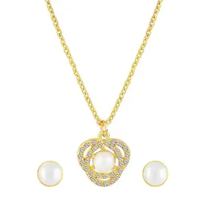 Mahi Gold Plated Pendant Set with Crystals and Artificial Pearl for Women (NL1103844GWhi)
