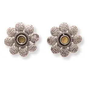 Navraee Oxidised Silver Stylish Earrings for Women and Girls Enboss Crush Flower Stud-Yellow