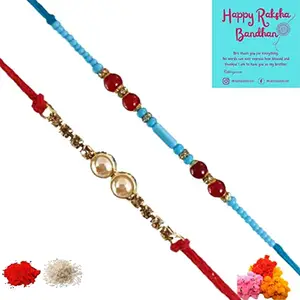 Rakhiya.com Designer Rakhi set, combo of two (set of 2), With Greeting Card and Roli Chawal Packets 25