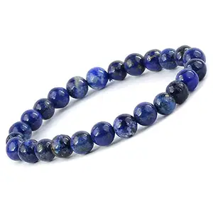 Divine Crystal Treasures Natural Healing Lapis Lazuli Crystal Bracelet for Women and Men - AAA Grade Original Healing Gemstone Certified Strechable Bracelet
