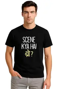 AG3 T-Shirts Men Cotton Half Sleeve Round Neck Stylish Mens Casual Wear Kya Hai 001 T Shirt SRB-0411-X Black