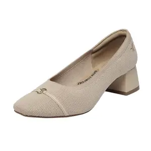 MONROW Fancy and Stylish Trendy and Lightweight Casual Regularwear Vegan Block Heel Pumps Sandals for Women and Girls Beige 6UK