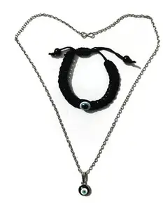 Evil Eye Pendant with chain and Bracelet combo| Evil Eye Unisex Pendant Necklace + Evil Eye bracelet for Men, Women, Girls & Boys