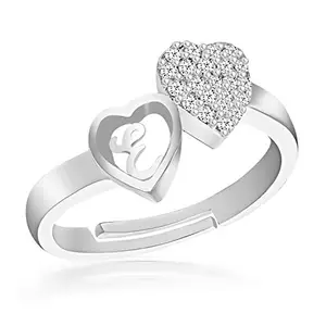MEENAZ E Rings for Women Girls Couple girlfriend Wife lovers Valentine Gift CZ AD American diamond Adjustable Silver gold Love Heart Initial Letter Name Alphabet E finger Ring Stylish platinum-90